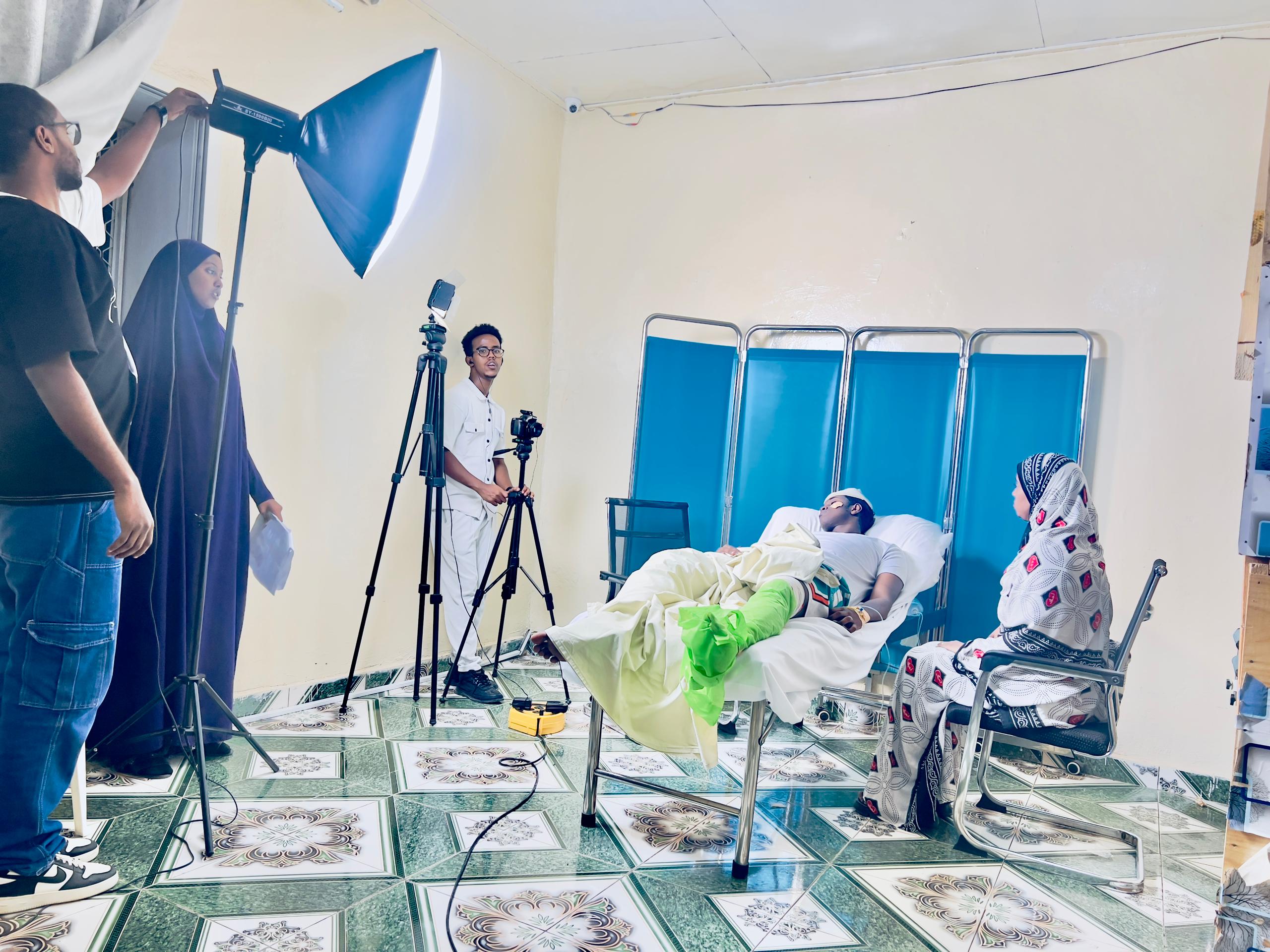 Behind the scenes filming a hospital-room scene for a bootcamp short film